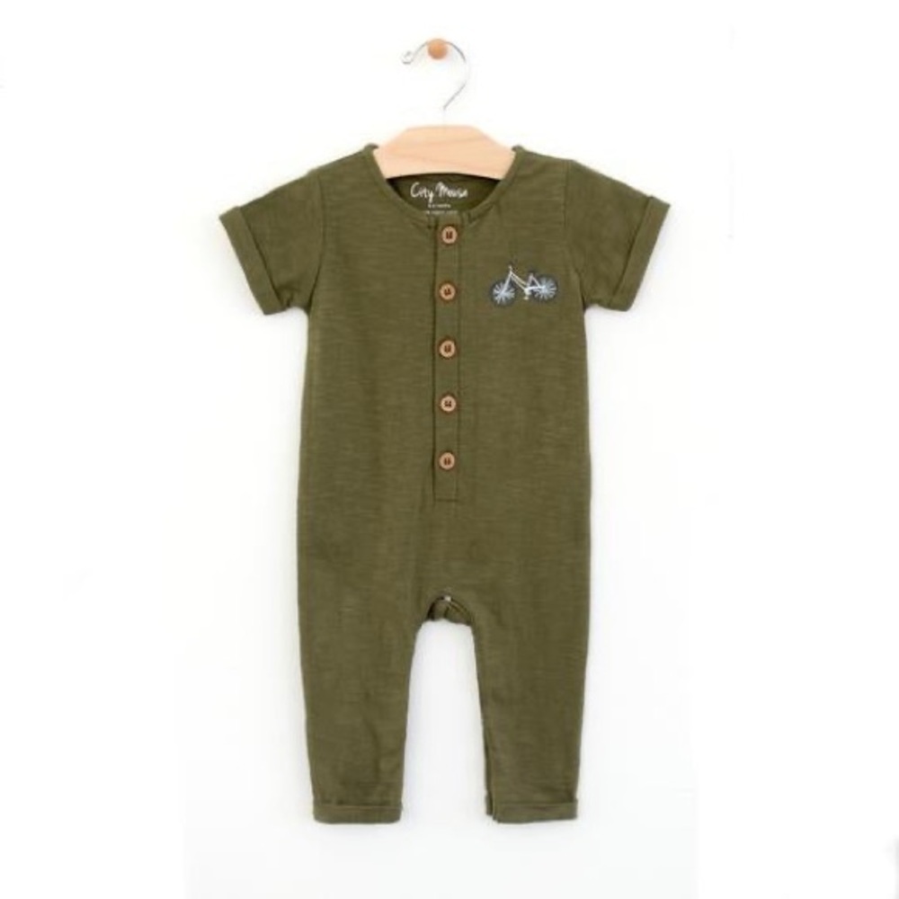 City Mouse LONG BIKE ROMPER - FOREST GREEN Size 0-3 months